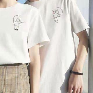 Couple Matching Short-Sleeve Cartoon Print T-Shirt Product Image