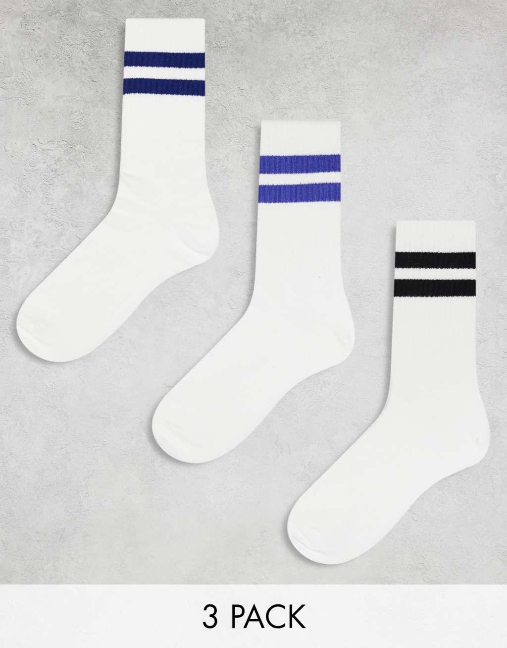 Weekday 3-pack striped sport socks in white Product Image