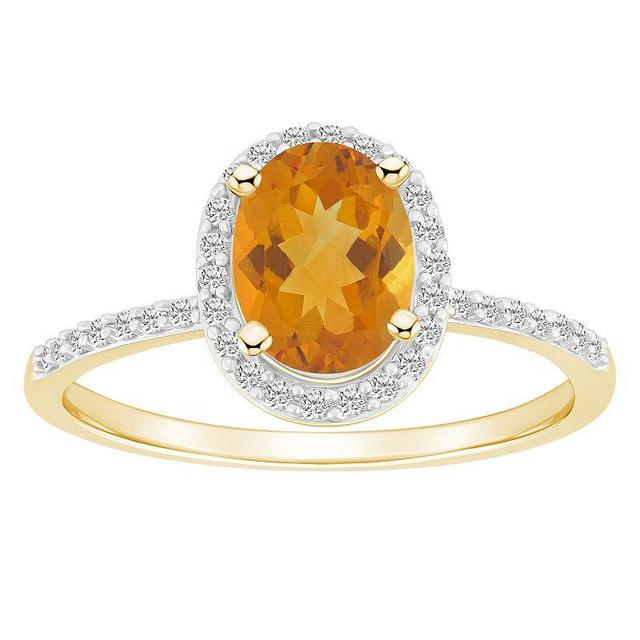 Celebration Gems 10k Gold 8 mm x 6 mm Oval Gemstone & Lab-Created White Sapphire Halo Ring, Womens, Citrine Product Image