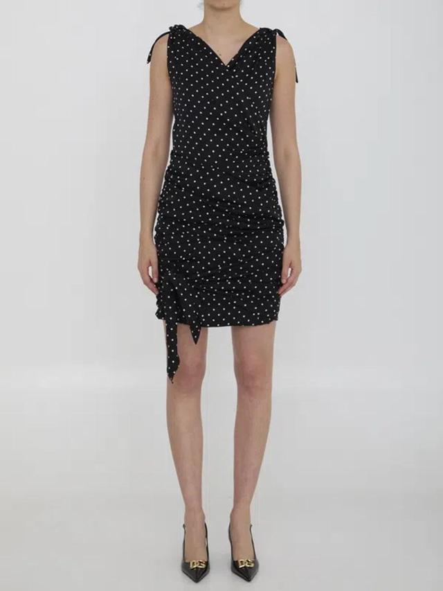 DOLCE & GABBANA Midi Dress With Polka-dot Print In Black Product Image