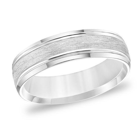 Men's 6.0mm Comfort-Fit Brushed Grooved Edge Wedding Band in 14K White Gold Product Image