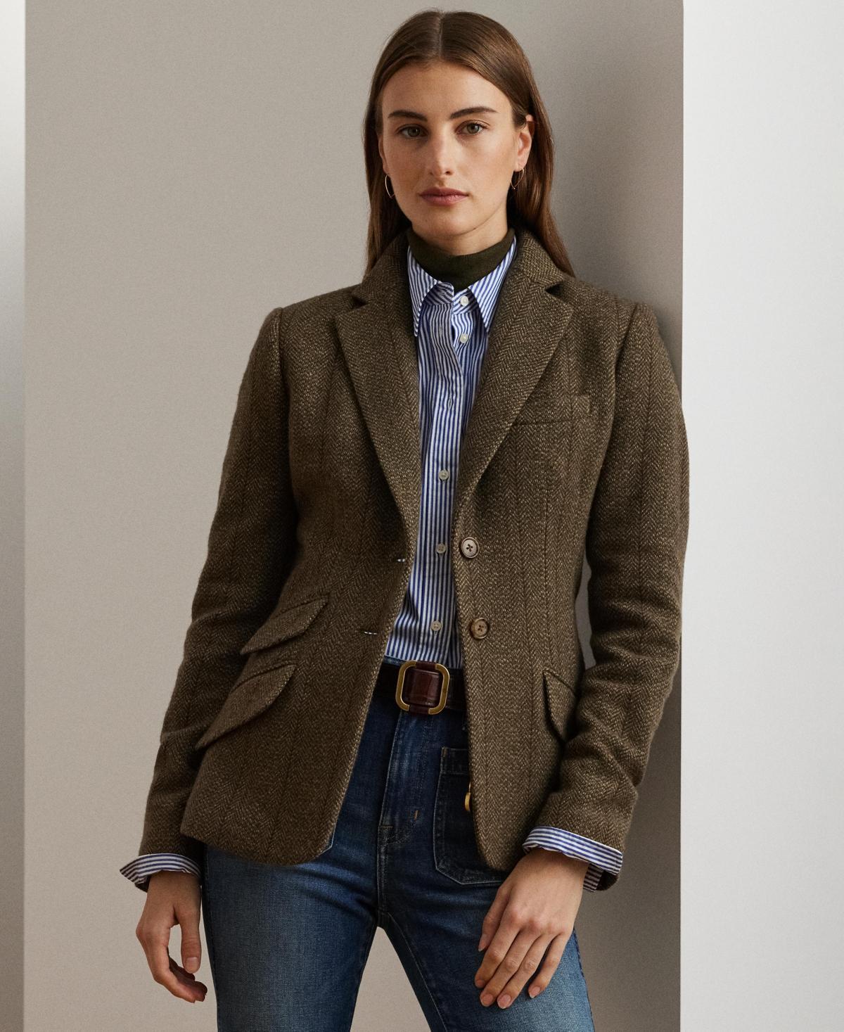 Lauren Ralph Lauren Womens Wool-Blend Herringbone Tweed Blazer Product Image