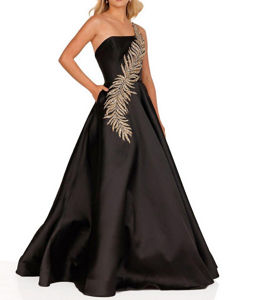 Terani Couture Sleeveless One Shoulder Beaded Strap Back Detail Ball Gown Product Image