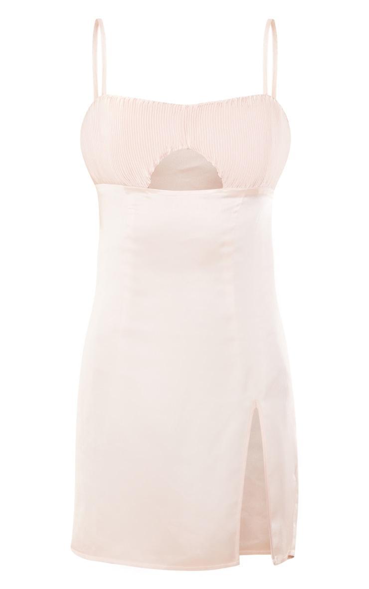  Pale Pink Satin Pleated Bust Cowl Back Strappy Bodycon Dress Product Image