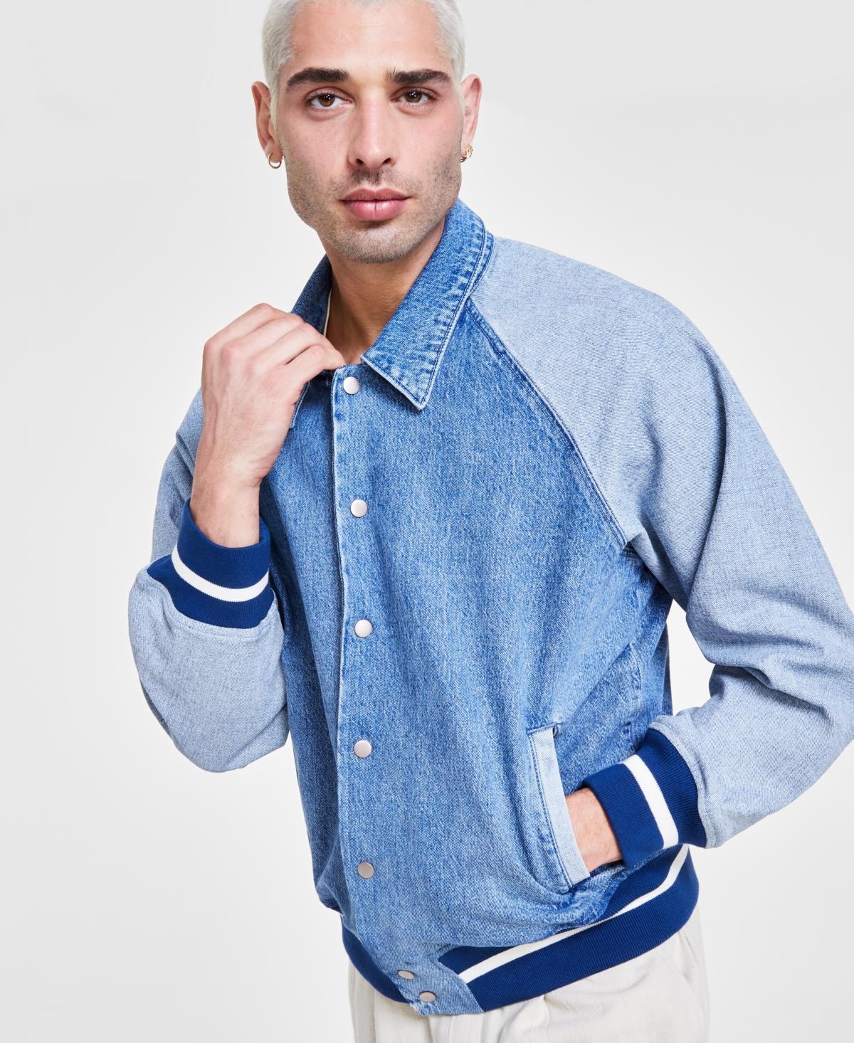 Men's Coastal Colorblocked Denim Varsity Jacket, Created for Macy's  Product Image