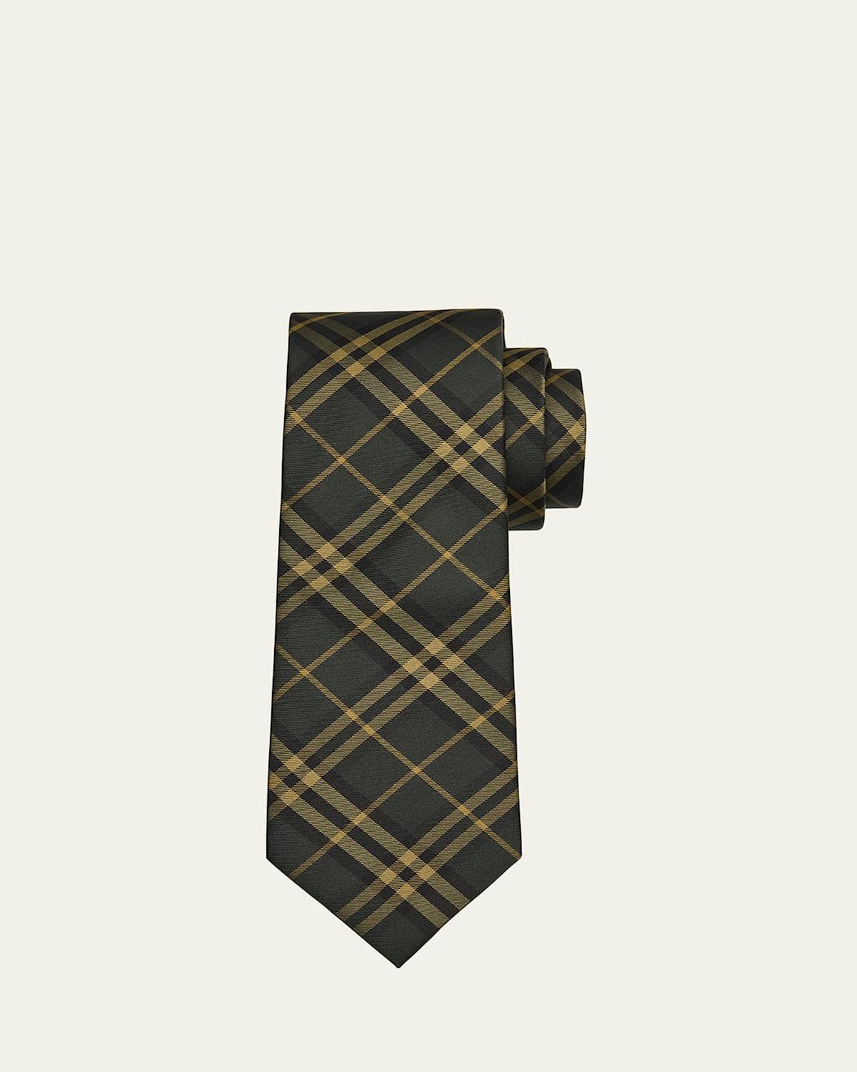 BURBERRY Men's Shadow Check Mulberry Silk Tie In Shadow Ip Check Product Image