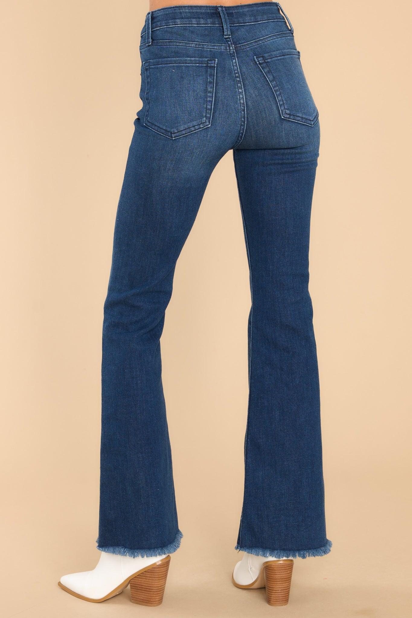 Just USA Jump Out Dark Denim Stretch Flare Jeans Blue Product Image