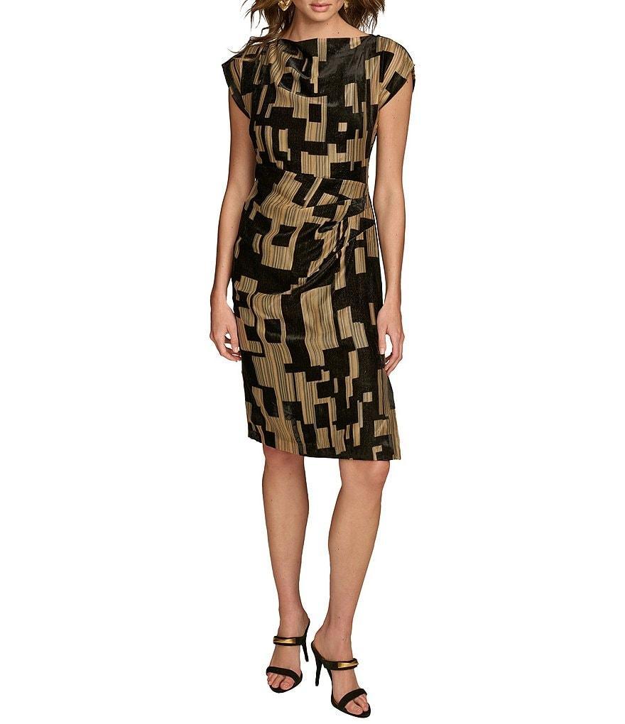 Donna Karan Metallic Velvet Boat Neck Cap Sleeve Sheath Dress Product Image