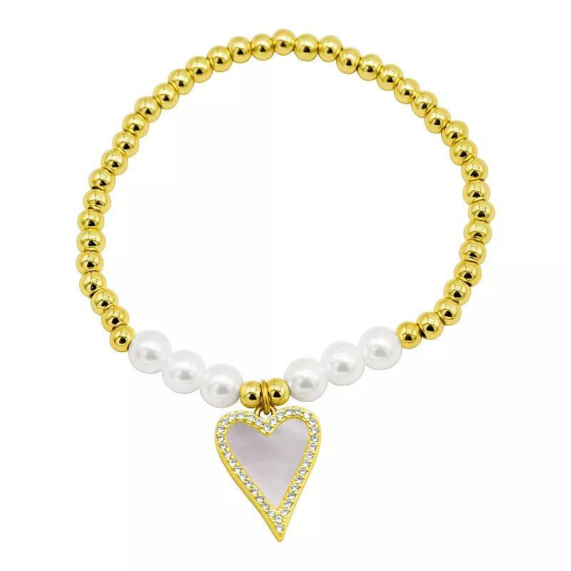 Adornia 14k Gold Plated Stretch Mother-of-Pearl Halo Heart Bracelet, Womens White Product Image