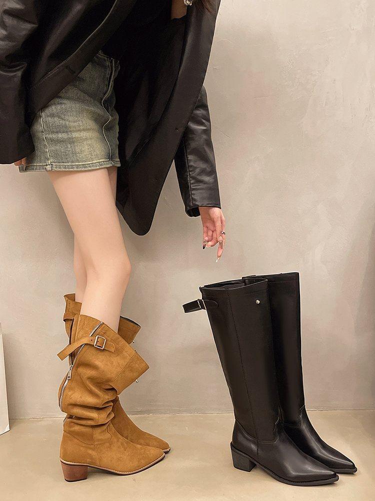 Block Heel Plain Tall Boots Product Image