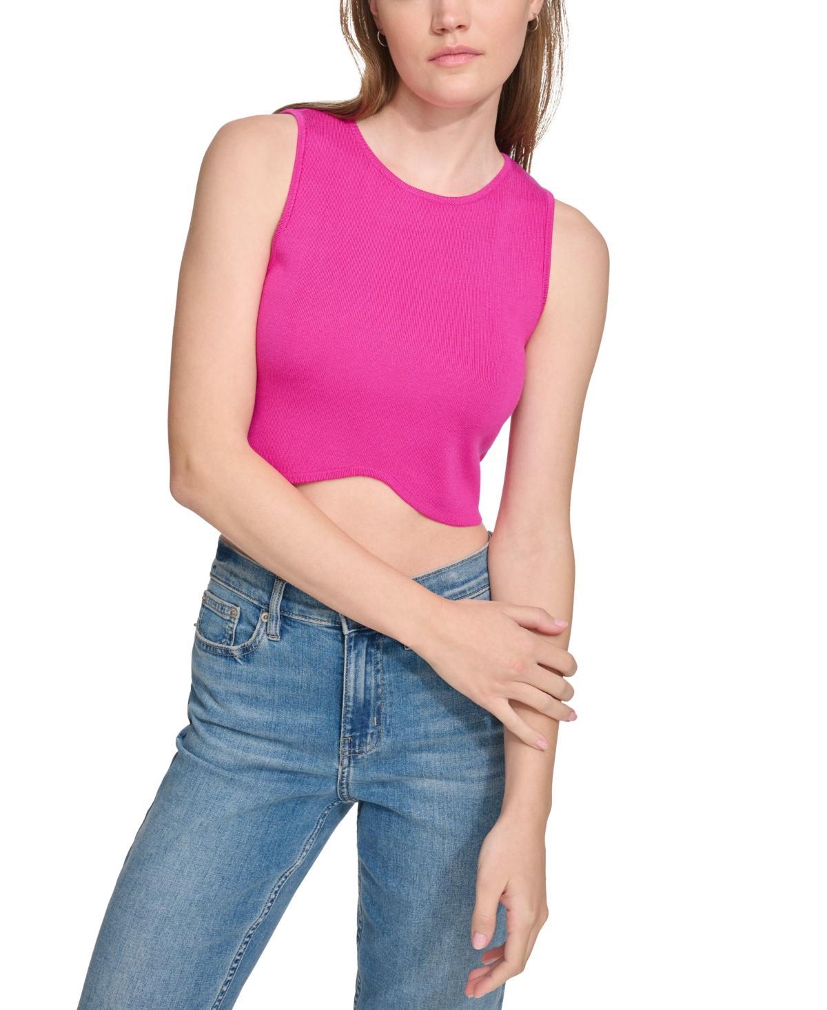 Calvin Klein Jeans Womens Angled-Hem Cropped Crewneck Tank Top Product Image