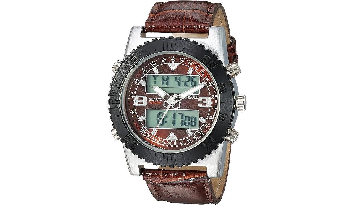 Timetech Mens Analog/Digital Multi-Function Weekend Sport Watch with Leather Band - Brown Product Image