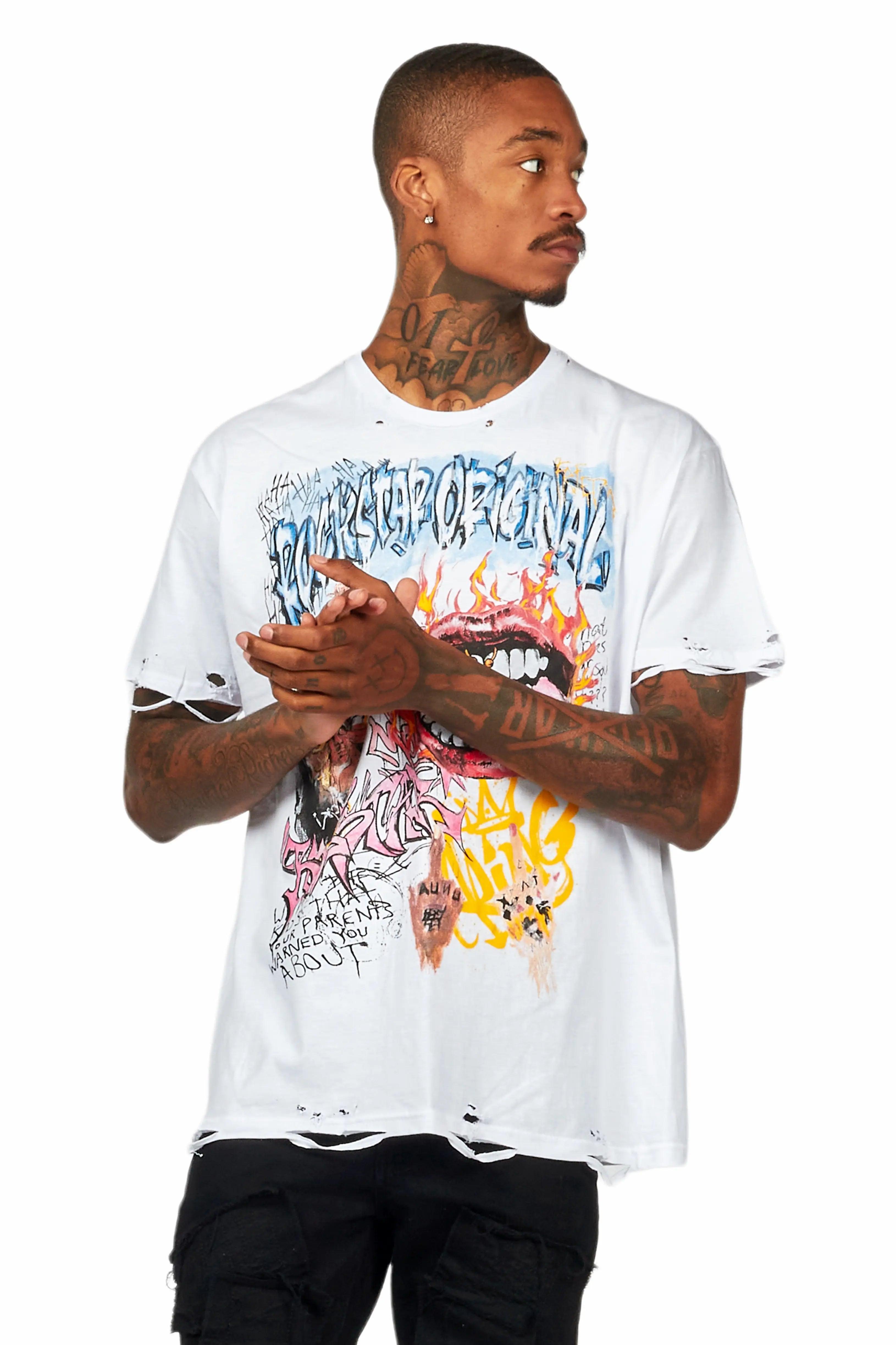 Yooz White Graphic Oversized T-Shirt Male Product Image