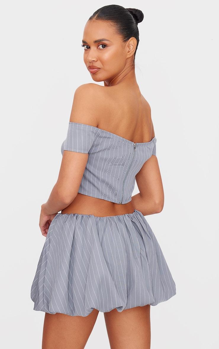 Grey Pinstripe Woven Tailored Bandeau Top Product Image