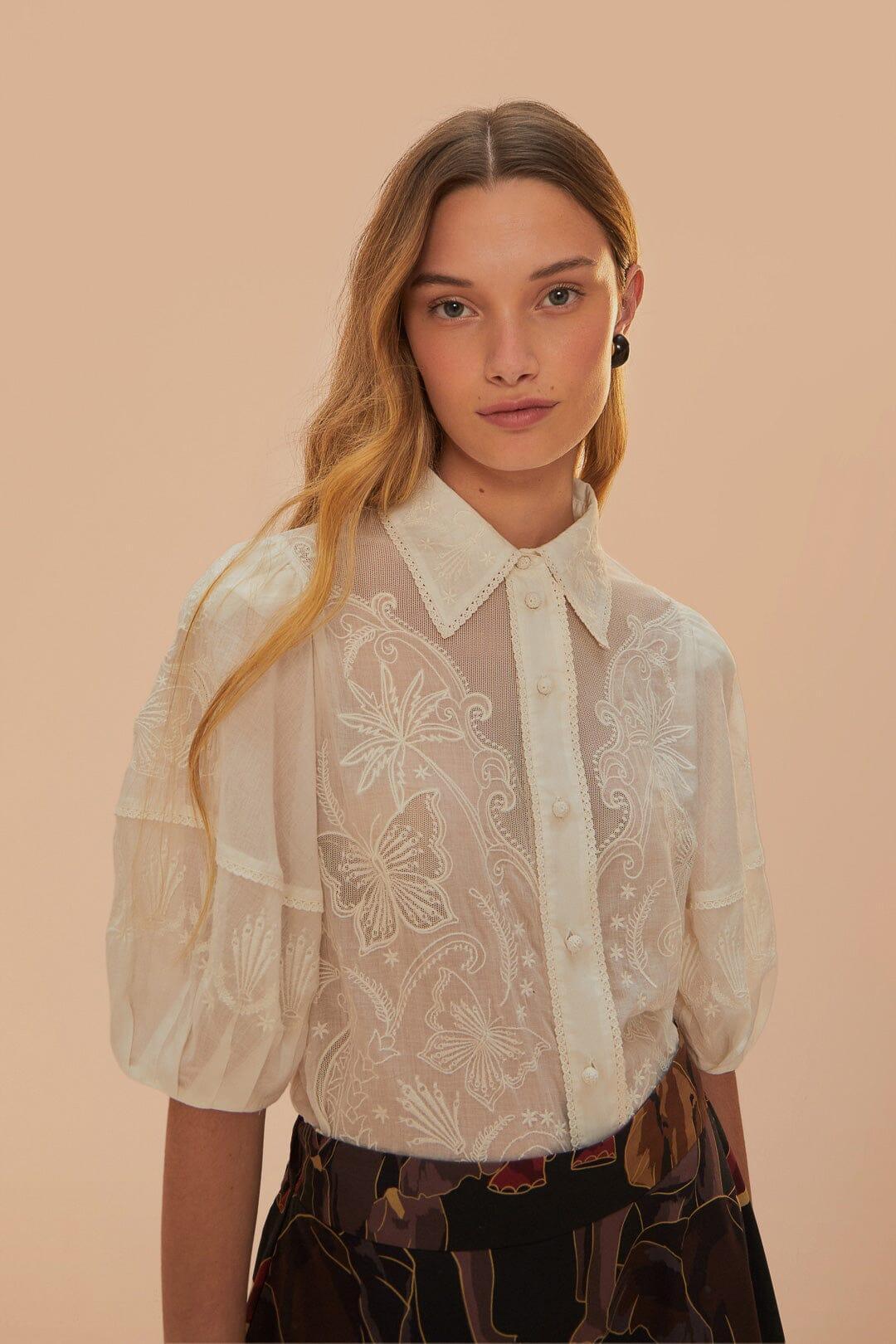 White Embroidered Short Sleeve Blouse product image