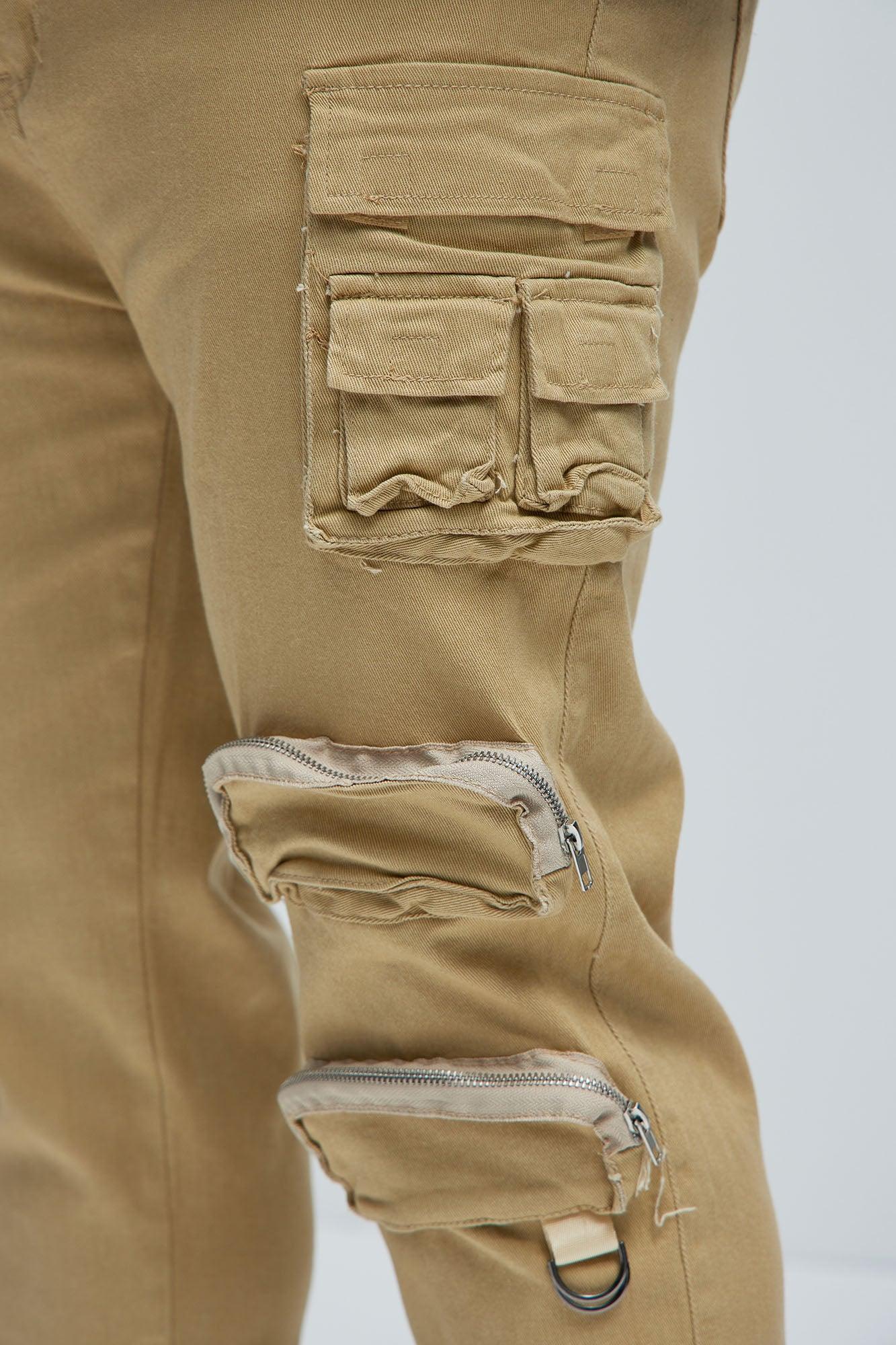 More Than One Cargo Pocket Slim Jeans - Khaki Product Image