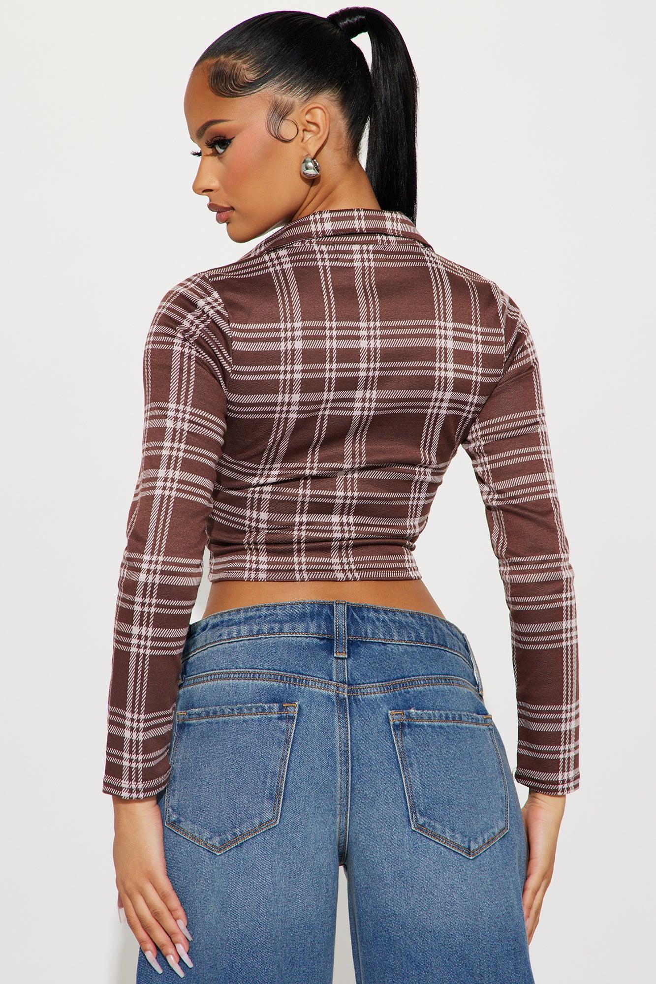 Playing Games Plaid Top - Brown/combo Product Image