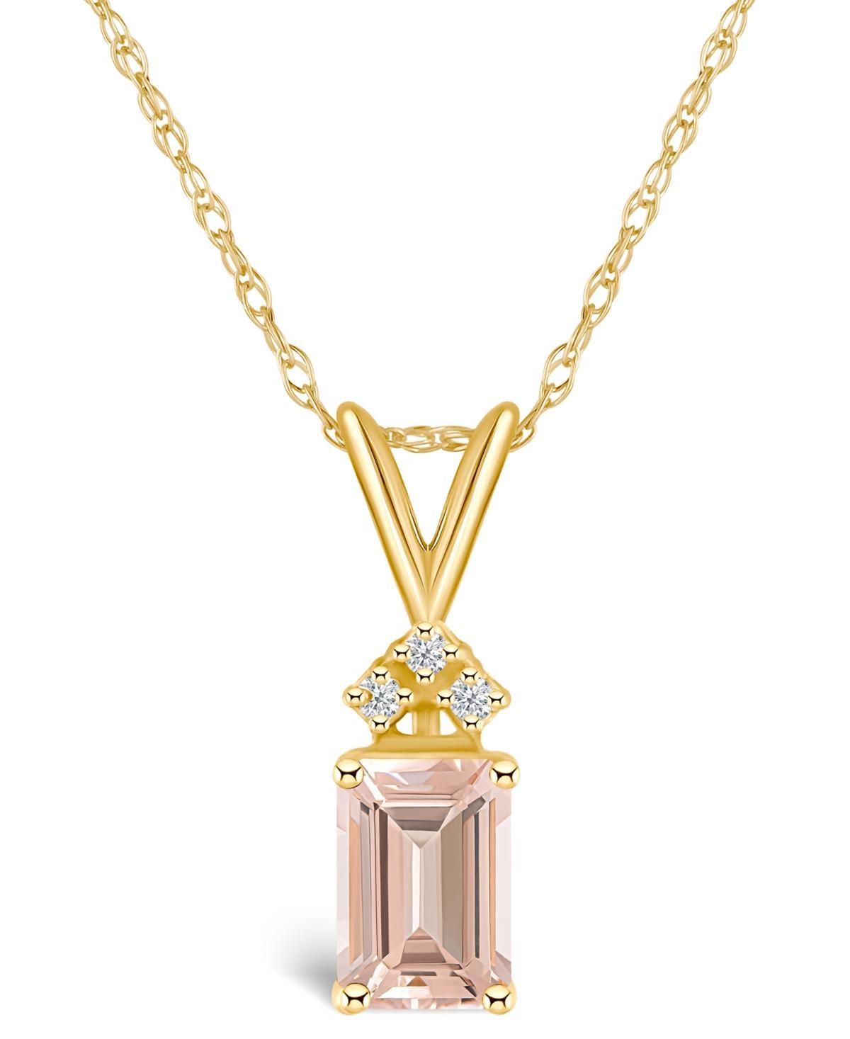 Celebration Gems 14k Gold Emerald Cut Morganite & Diamond Accent Pendant Necklace, Womens 14k Whgold Product Image