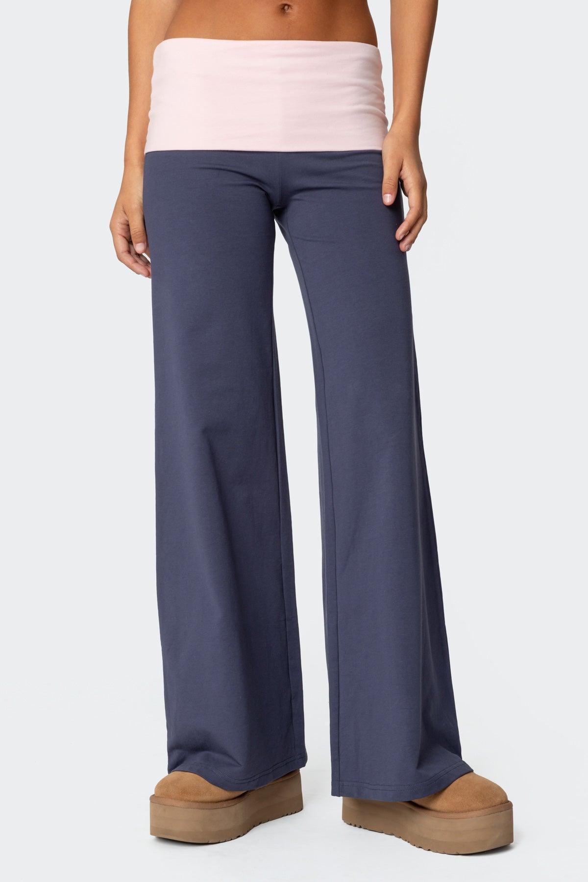 Wide Leg Contrast Fold Over Pants Product Image