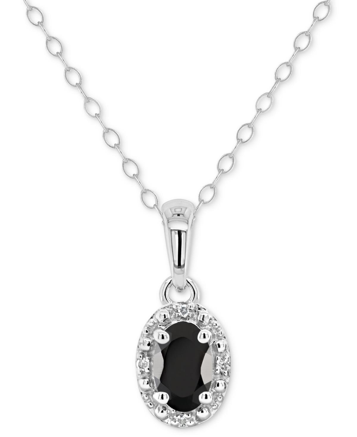 Celebration Gems Sterling Silver Oval Onyx & Diamond Accent Halo Pendant Necklace, Womens Black Product Image