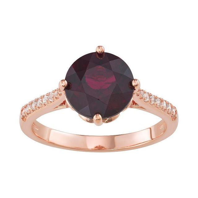 14k Rose Gold Over Silver Rhodolite Garnet & Lab Created White Sapphire Ring, Womens Pink Tone Product Image