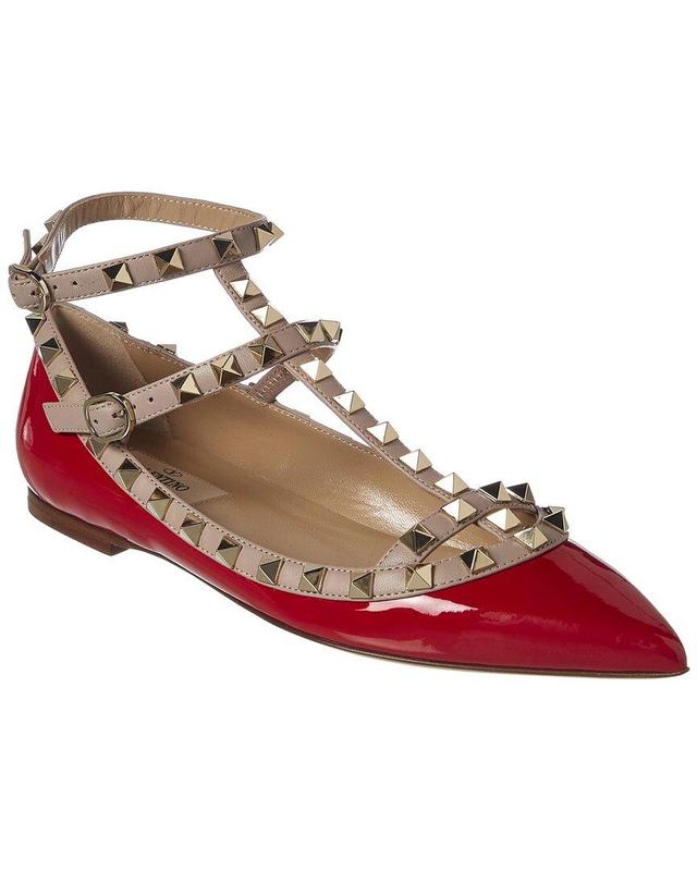 Rockstud Caged Leather Flat In Red Product Image