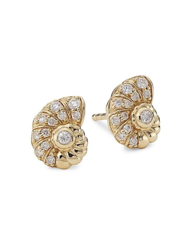 Womens 14K Yellow Gold & Diamond Nautilus-Shell Stud Earrings Product Image