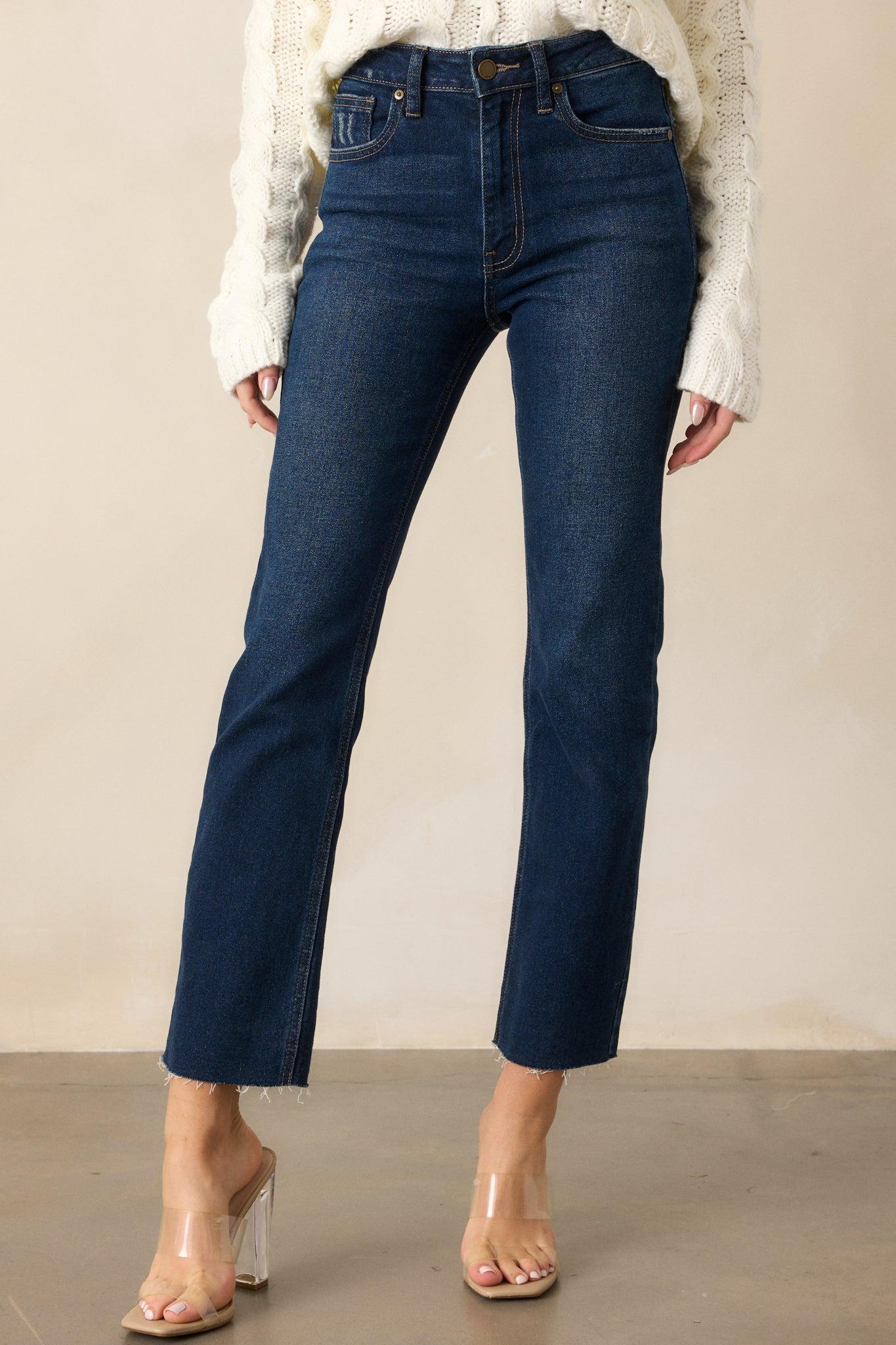 High Standards Dark Wash Cropped Straight Leg Jeans Product Image