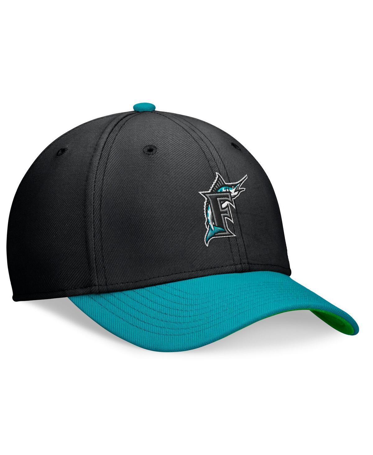 Mens Nike Black/Teal Florida Marlins Cooperstown Collection Rewind Swooshflex Performance Hat Product Image