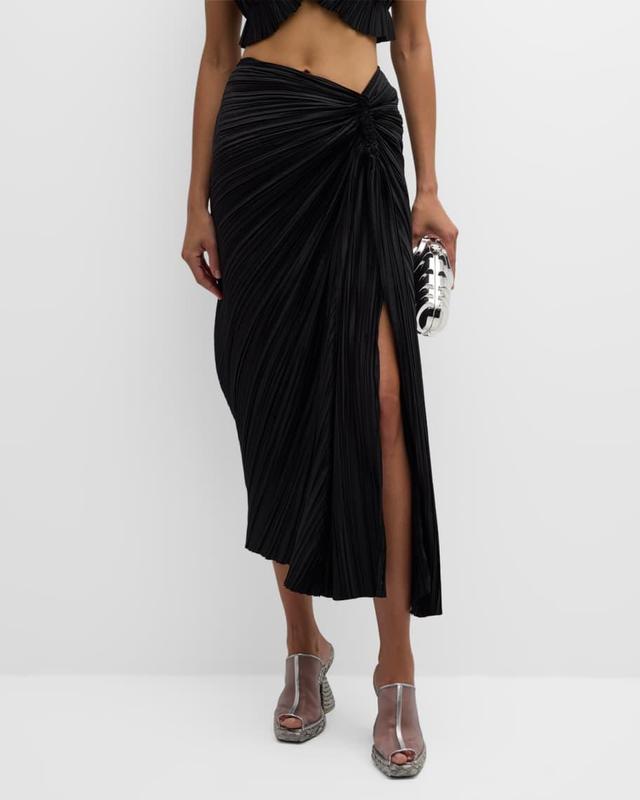 Sonoma Pleated Satin Midi Slit Skirt Product Image