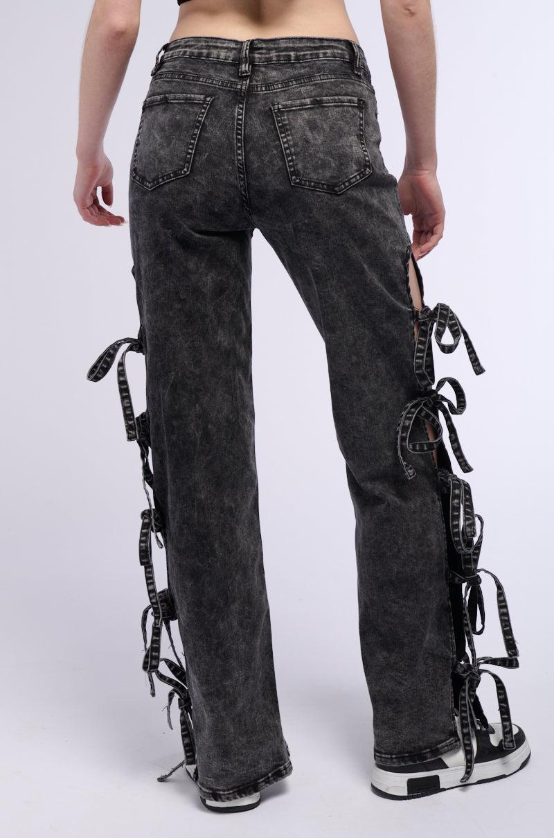 ACID WASH TIE UP SIDES STRAIGHT LEG JEAN Product Image