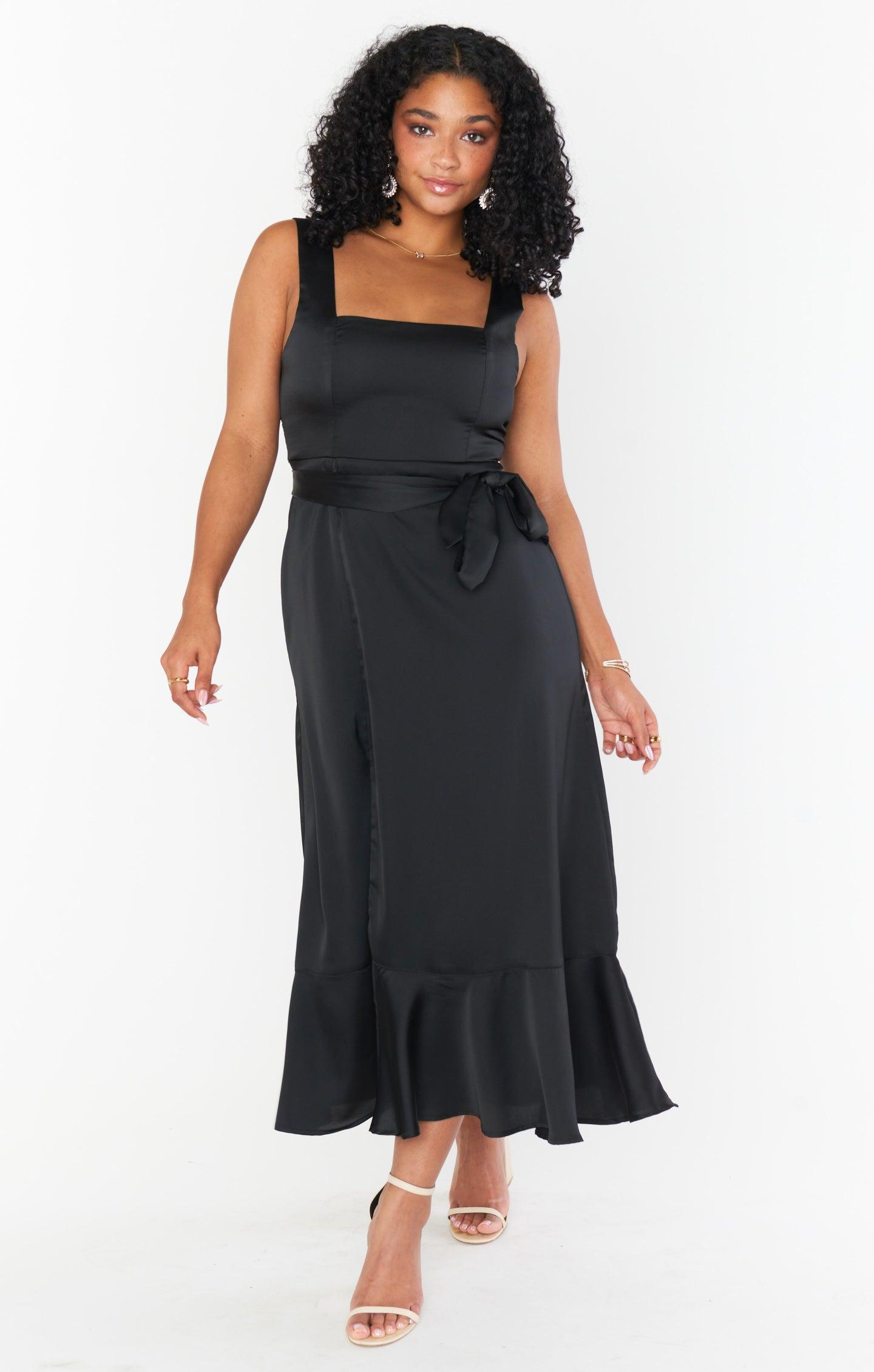 Claire Midi Dress ~ Black Luxe Satin Product Image