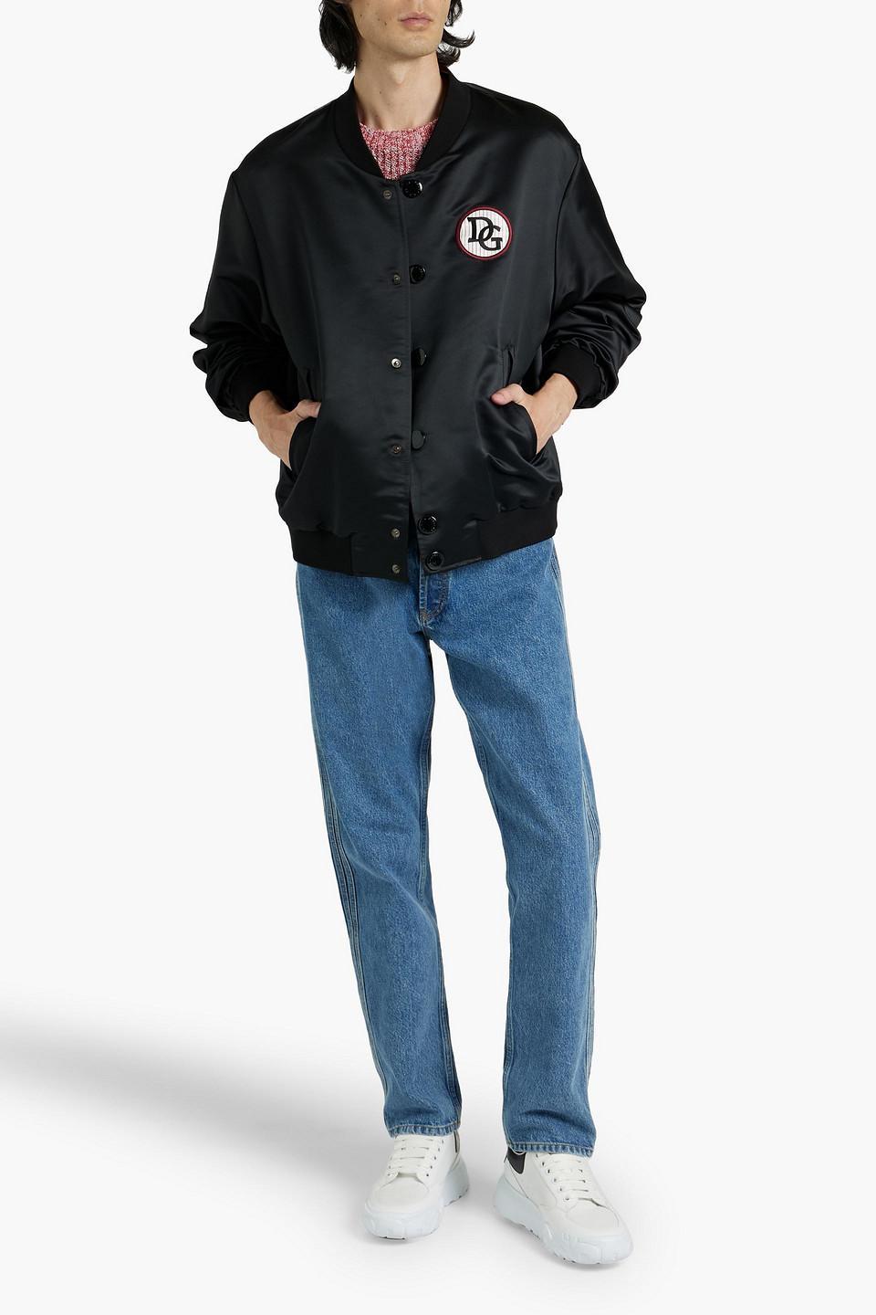 Embroidered Satin Bomber Jacket In Black Product Image