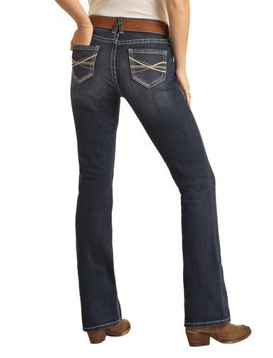 Rock & Roll Denim® Ladies' Pleather Embroidered MR Bootcut Jeans Product Image