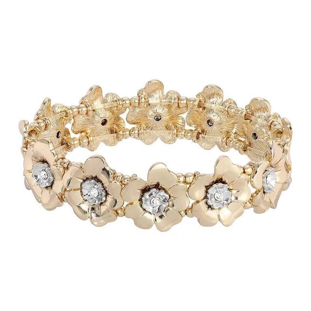 1928 Two Tone Crystal Flower Stretch Bracelet, Womens, Yellow Product Image