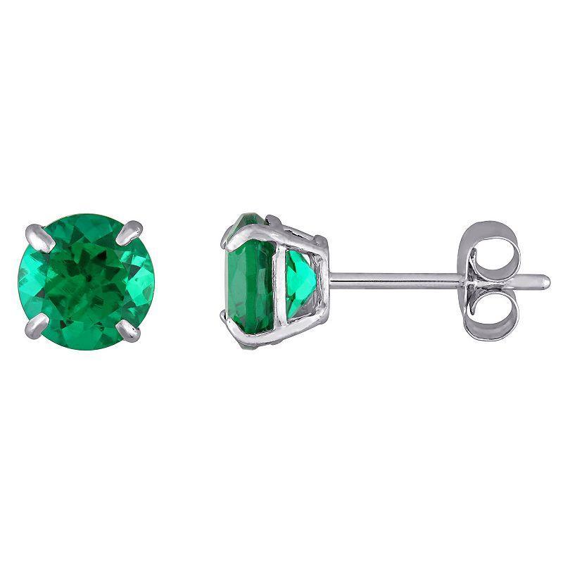 Stella Grace 10k White Gold Lab-Created Emerald Stud Earrings, Womens Product Image