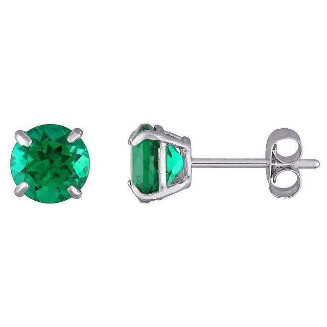 Stella Grace 10k White Gold Lab-Created Emerald Stud Earrings, Womens Product Image