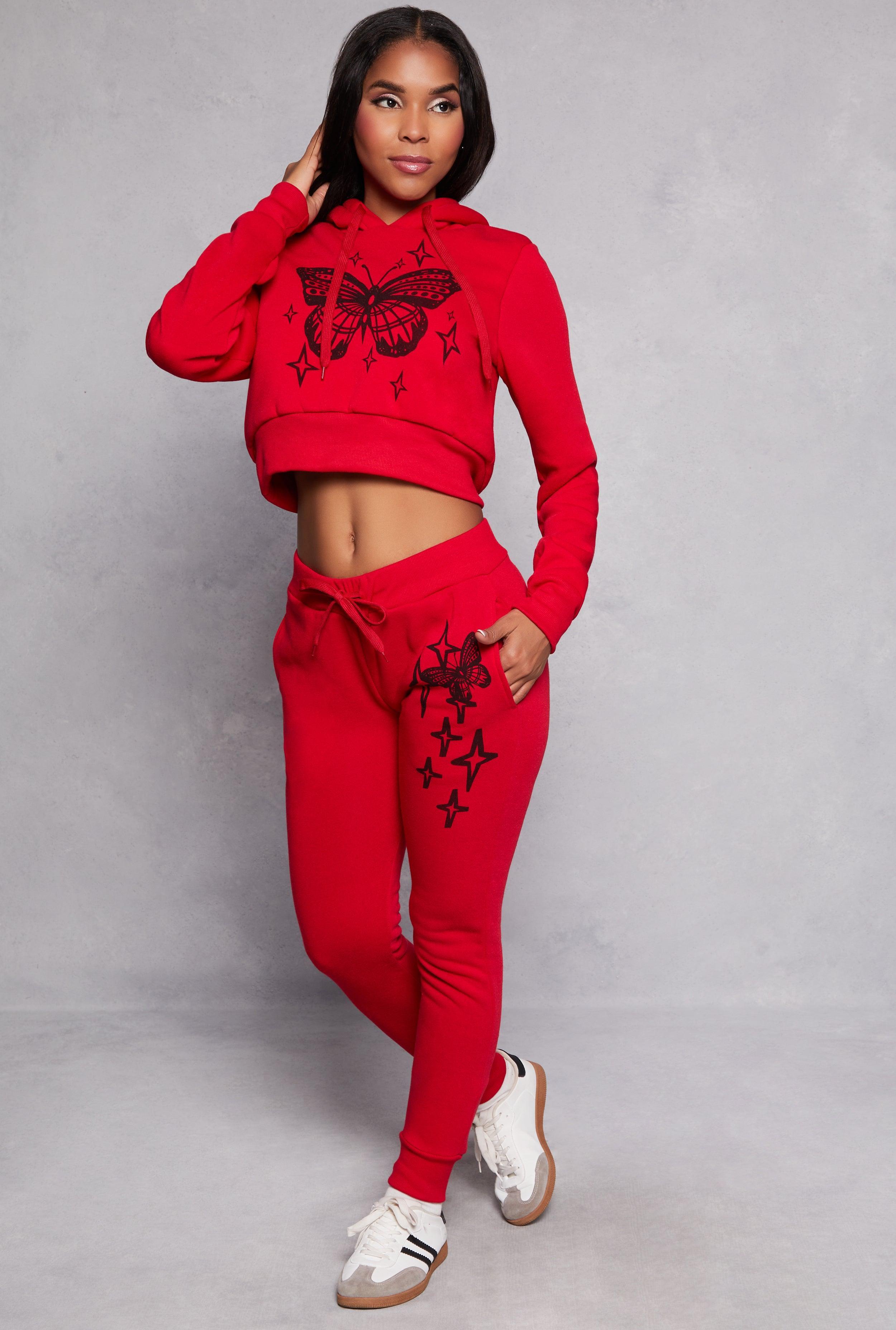 Womens Fleece Butterfly Graphic Joggers Product Image