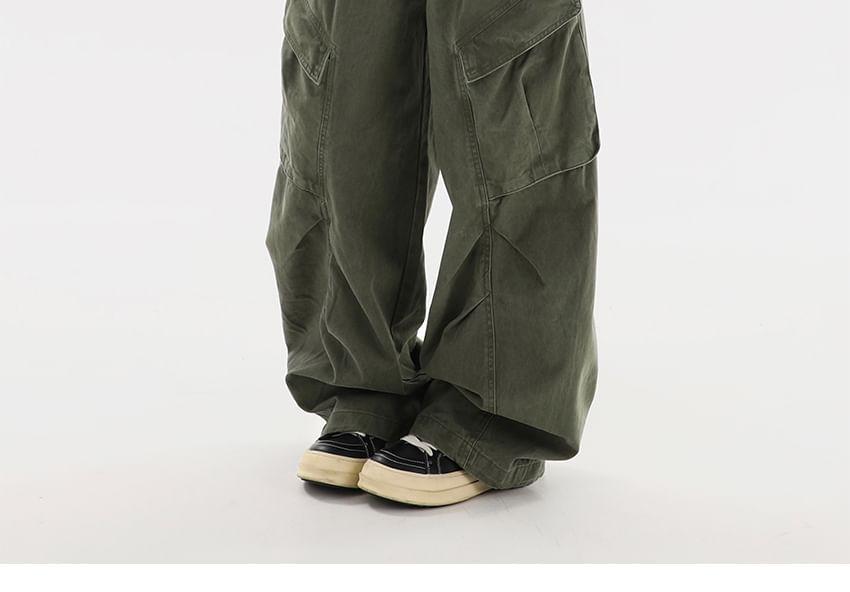 Mid Rise Plain Wide Leg Cargo Pants Product Image