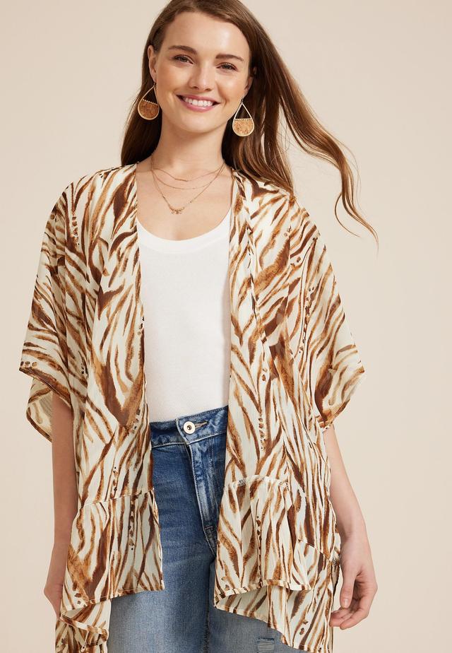 Maurices Womens Zebra Kimono Brown Size One Size Product Image