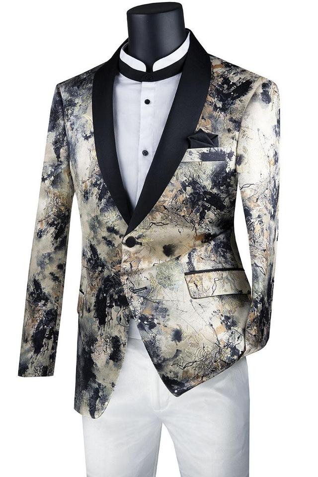 (S) Slim Fit Blazer Jacquard Print 2 Button With Shawl Lapel Product Image