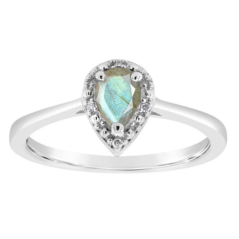 Celebration Gems Sterling Silver 6 mm x 4 mm Pear Shaped Stabilized Turquoise & Diamond Accent Halo Ring, Womens Product Image