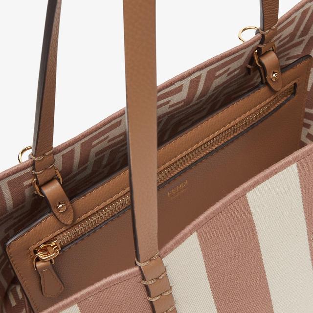 Small RollReversible shopper in Pequin striped and beige FF fabric Product Image