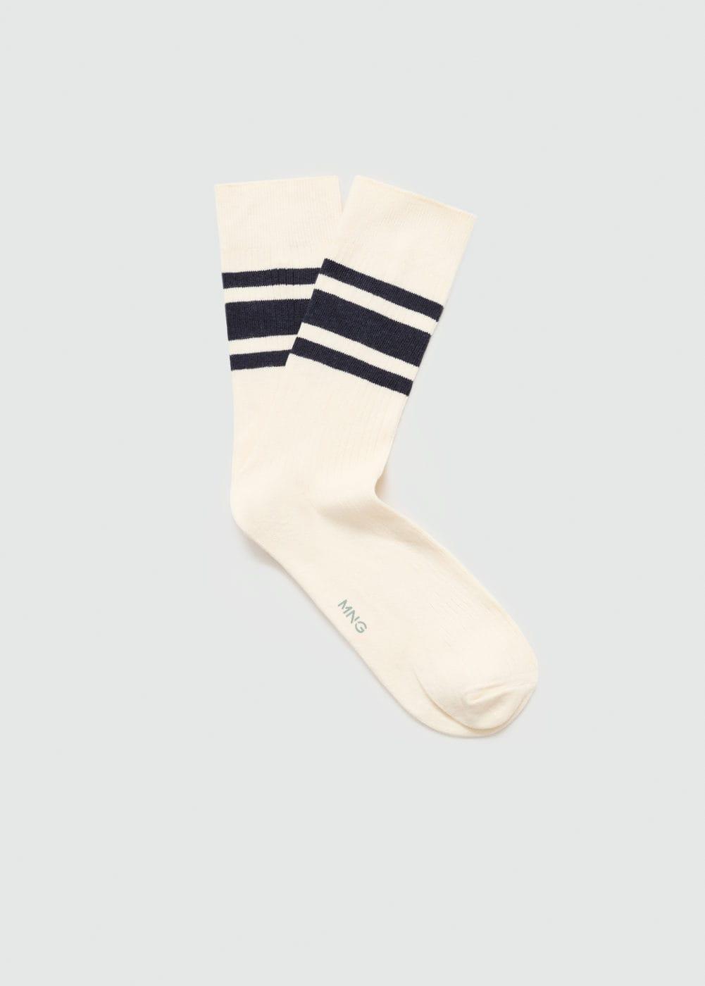 MANGO MAN - Striped ribbed cotton socks dark navyMen Product Image