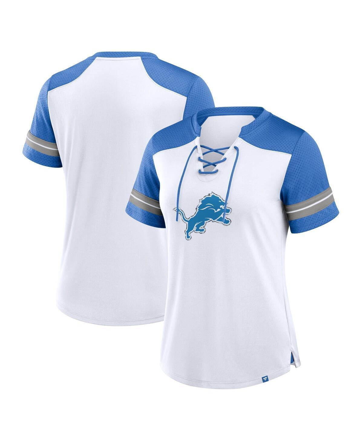 Fanatics Womens White Detroit Lions Foiled Primary Lace-Up T-Shirt - White, Blue Product Image