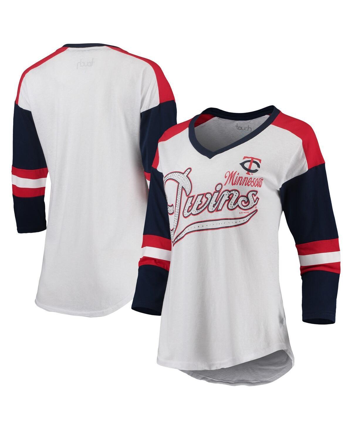 Womens Touch White and Red Minnesota Twins Base Runner 3/4-Sleeve V-Neck T-shirt - White Product Image