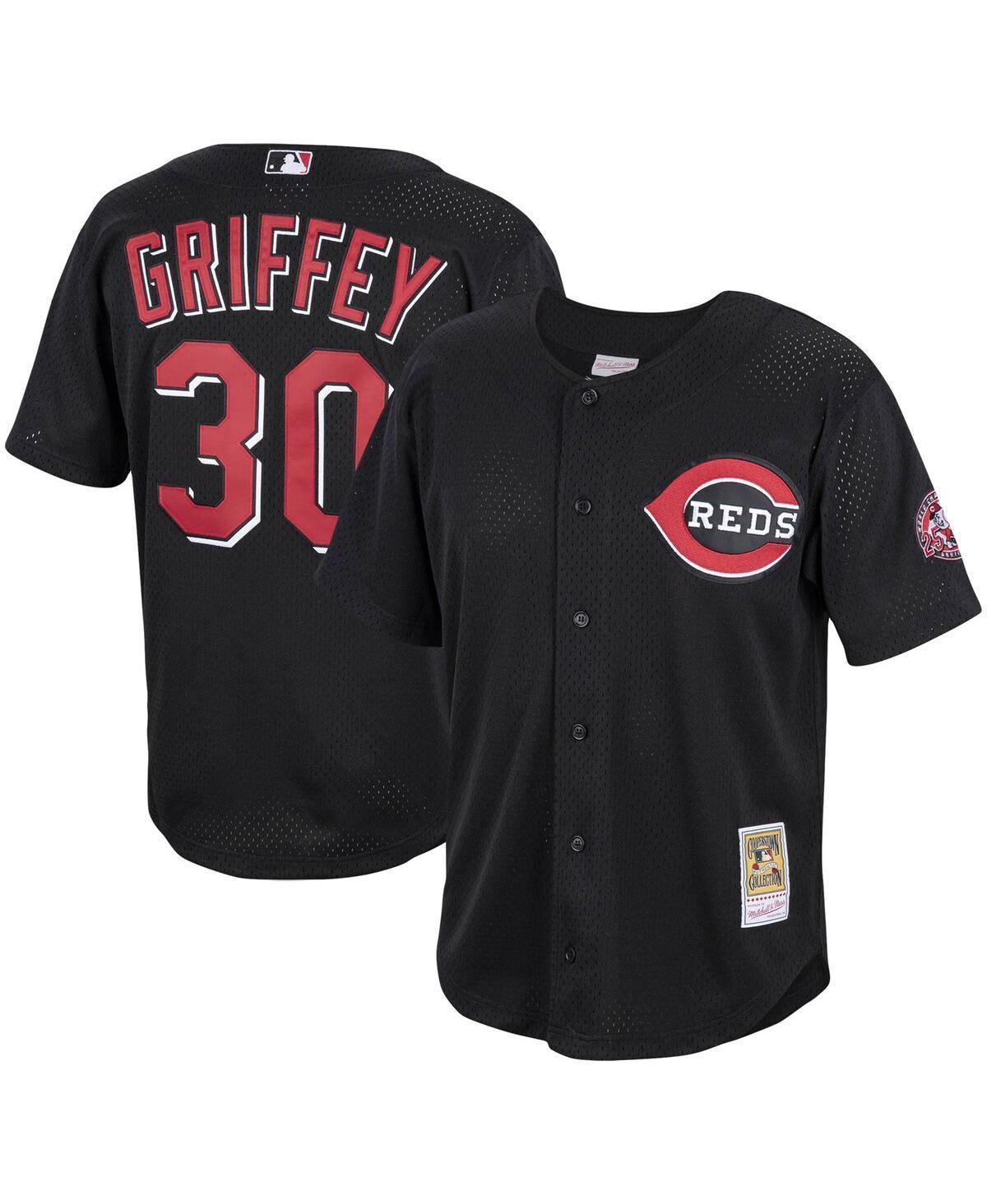 Mens Mitchell & Ness Ken Griffey Jr. Black Cincinnati Reds Cooperstown Collection Mesh Batting Practice Button-Up Jersey Product Image