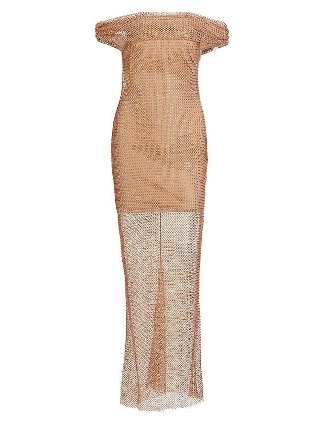 Womens Hot Fix Beaded Fishnet Gown Product Image