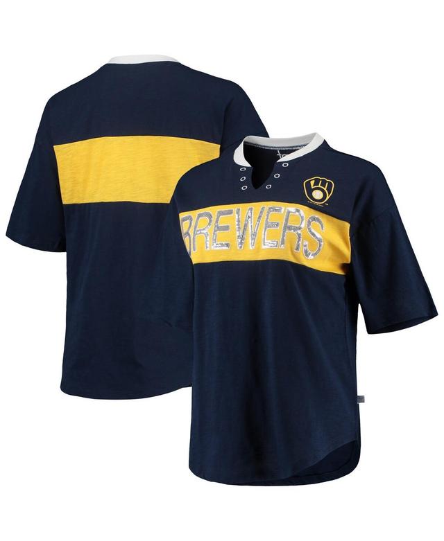 Womens Touch Navy and Gold Milwaukee Brewers Lead Off Notch Neck T-shirt - Navy Product Image