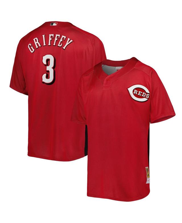 Mens Mitchell & Ness Ken Griffey Jr. Red Cincinnati Reds Cooperstown Collection Mesh Batting Practice Button-Up Jersey - Red Product Image